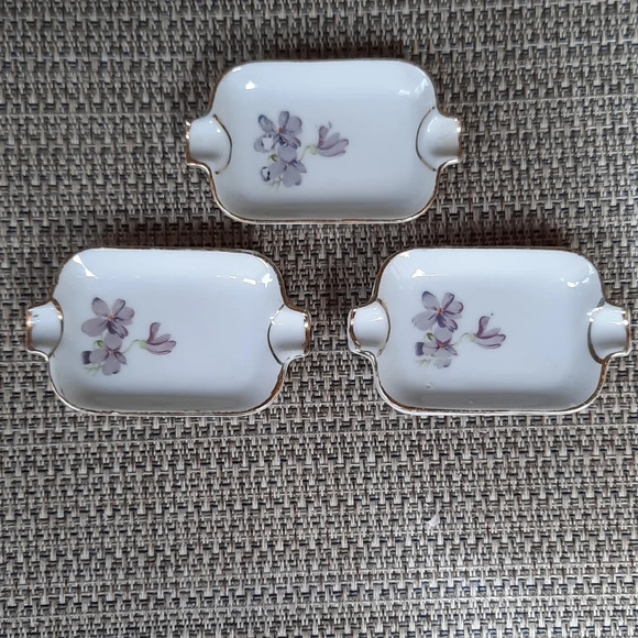 Vintage Personal Dinner Ash Tray Cigarette Trays Violets Set of 3 - Picture 2 of 6